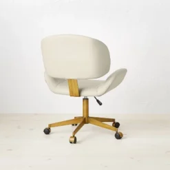 Mahonia Faux Leather Office Chair Cream/Aged Brass - Opalhouse™ Designed With Jungalow™ -HomeVibe Store GUEST c063500a 216c 4d23 8174 81e648410040